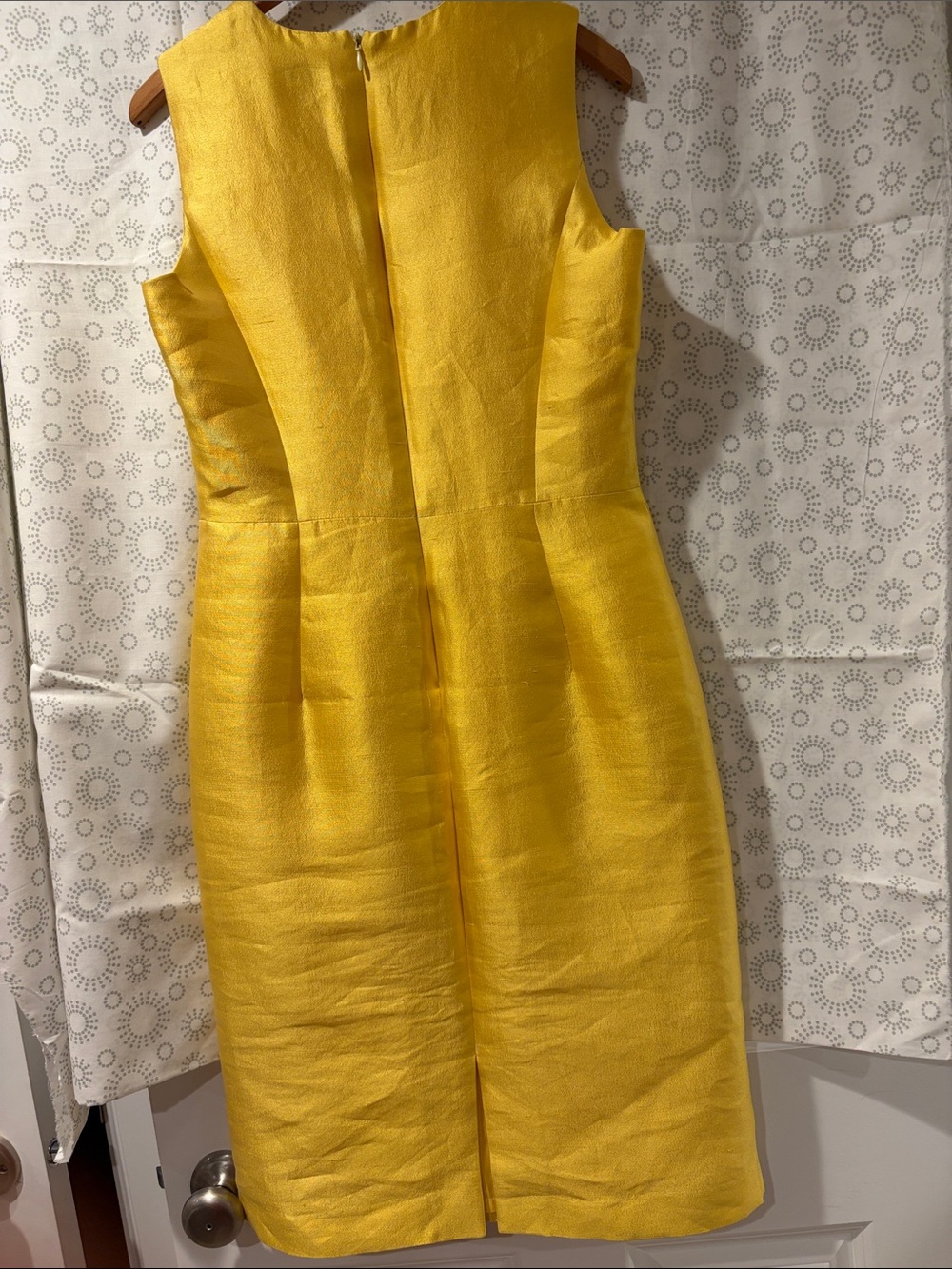 cocktail dress Barneys NewYork Italy yellow silk cotton size 40 8 sheath lined - Picture 2 of 7